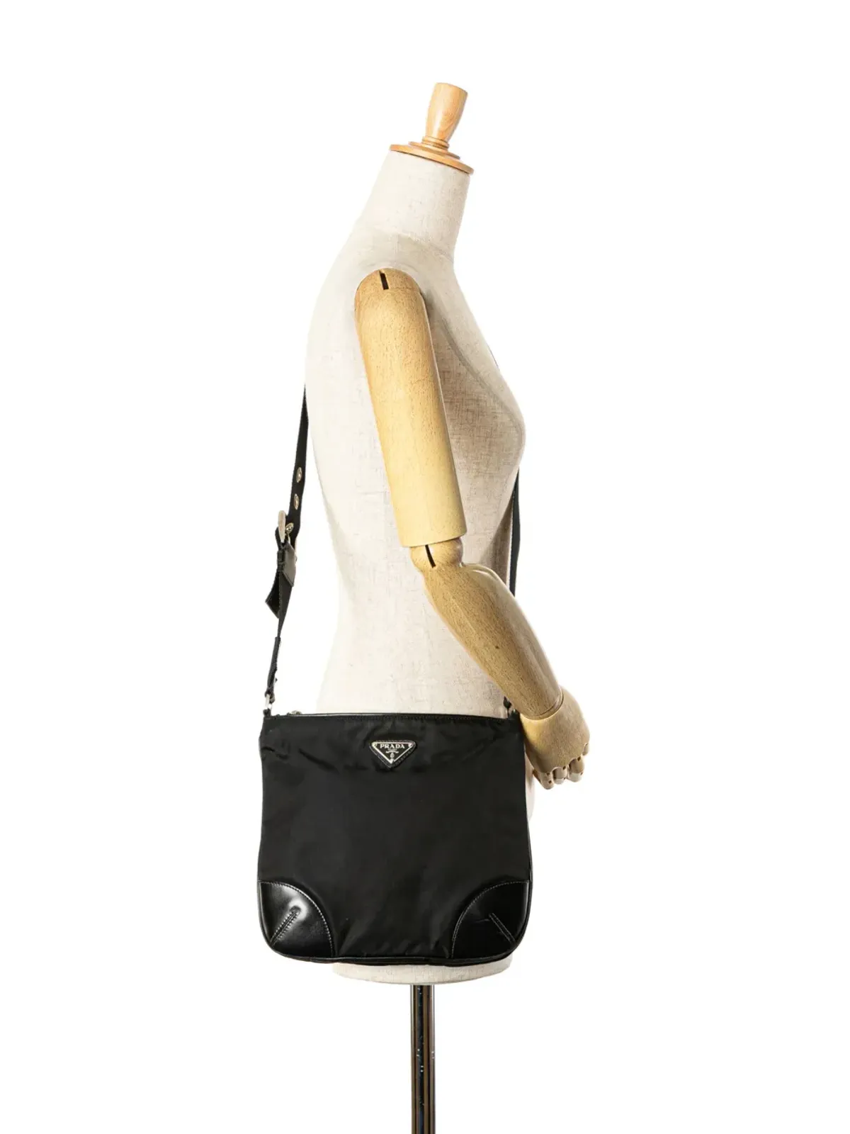 Prada ビンテージ 2013–2024 ヴィテロ トリムド テッスート ジップトップ クロスボディバッグ - ブラック - 画像2