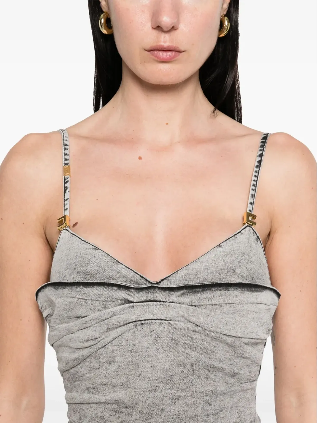 Elisabetta Franchi ショルダーストラップ付きデニムミニドレス - グレー - 画像5