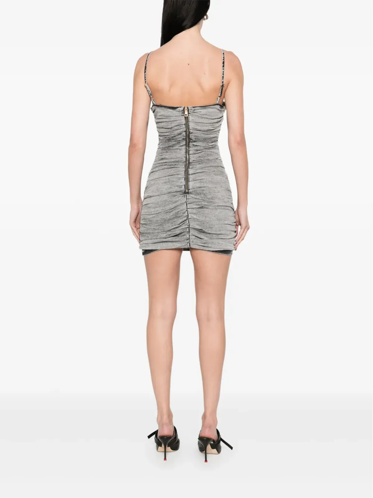 Elisabetta Franchi ショルダーストラップ付きデニムミニドレス - グレー - 画像4