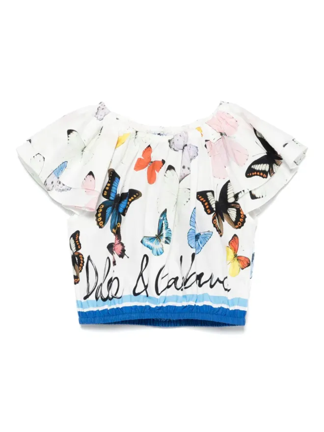 Dolce & Gabbana Kids Dolce & Gabbana Kids 蝶柄プリントポプリン ブラウス - ホワイトの商品画像