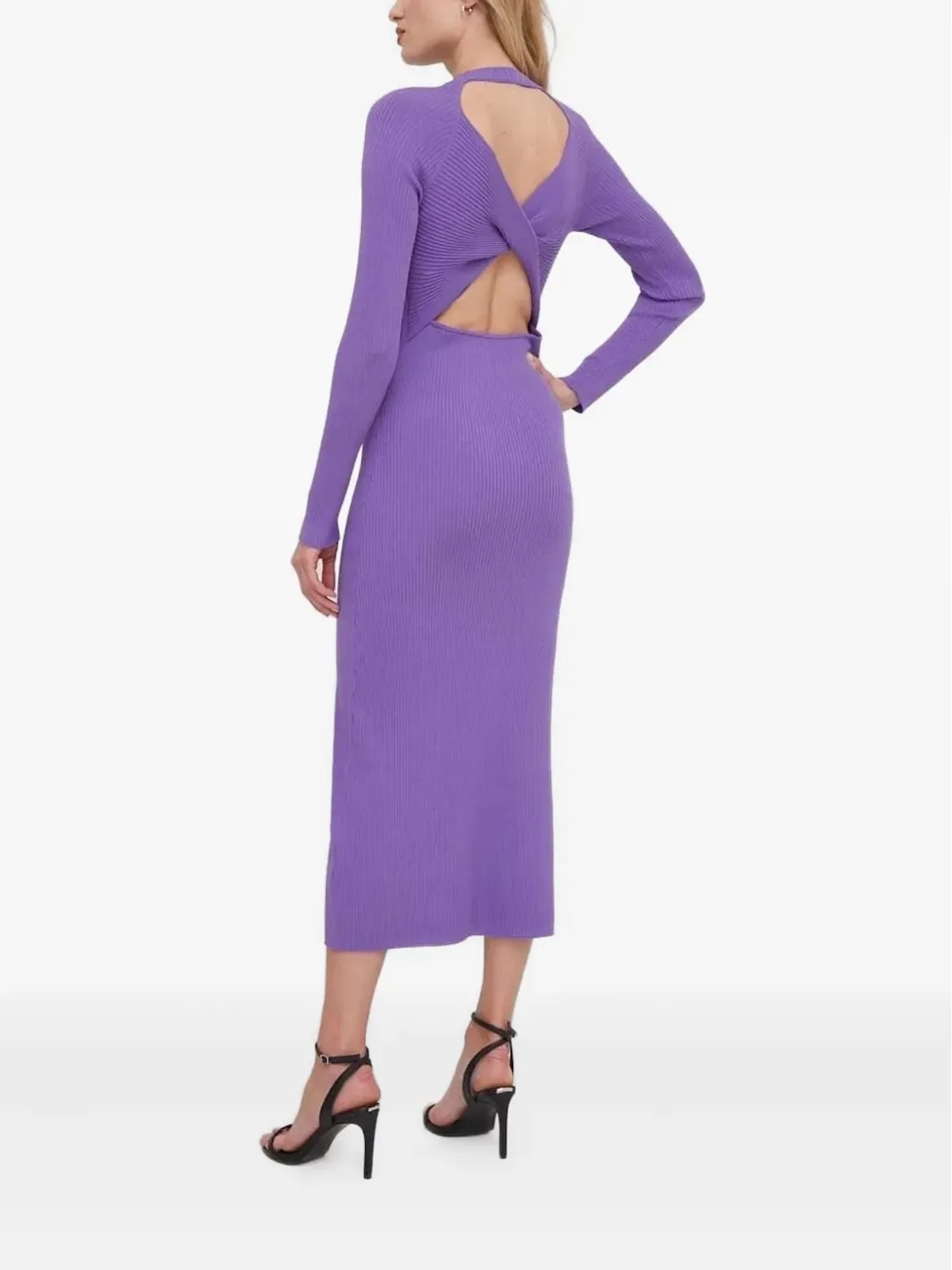 Sisley リブ編みオープンバックミディドレス - 画像2