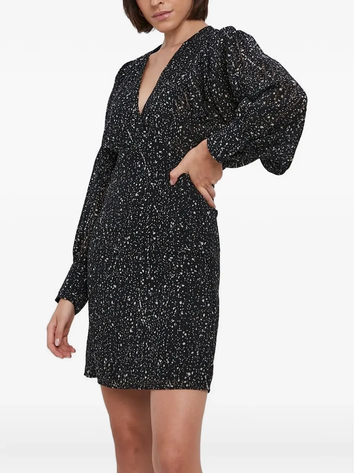 Sisley パフスリーブ speckle-print ドレス - ブラック - 画像1