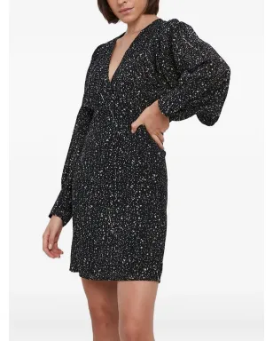 Sisley パフスリーブ speckle-print ドレス - ブラック - サムネイル1