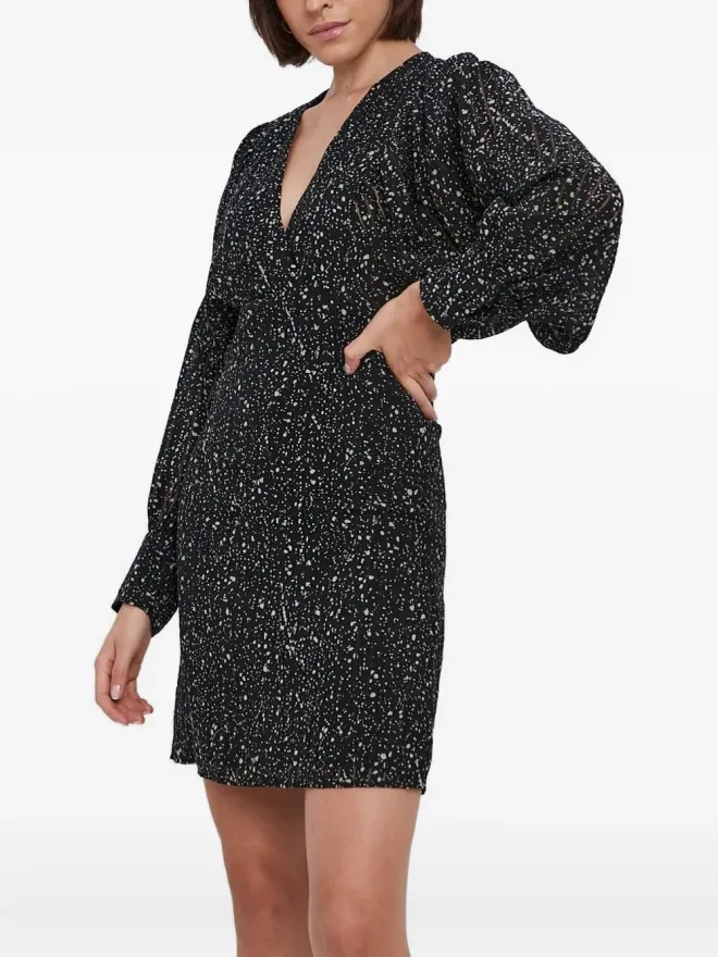 Sisley Sisley パフスリーブ speckle-print ドレス - ブラックの商品画像