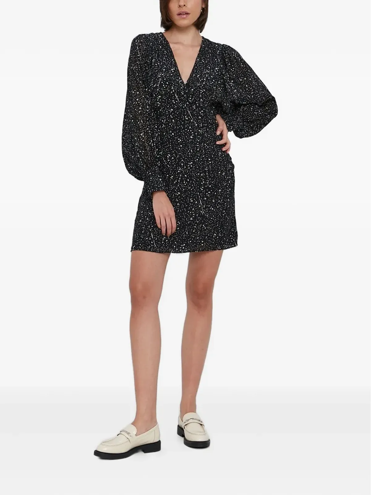 Sisley パフスリーブ speckle-print ドレス - ブラック - 画像2