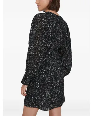 Sisley パフスリーブ speckle-print ドレス - ブラック - サムネイル3