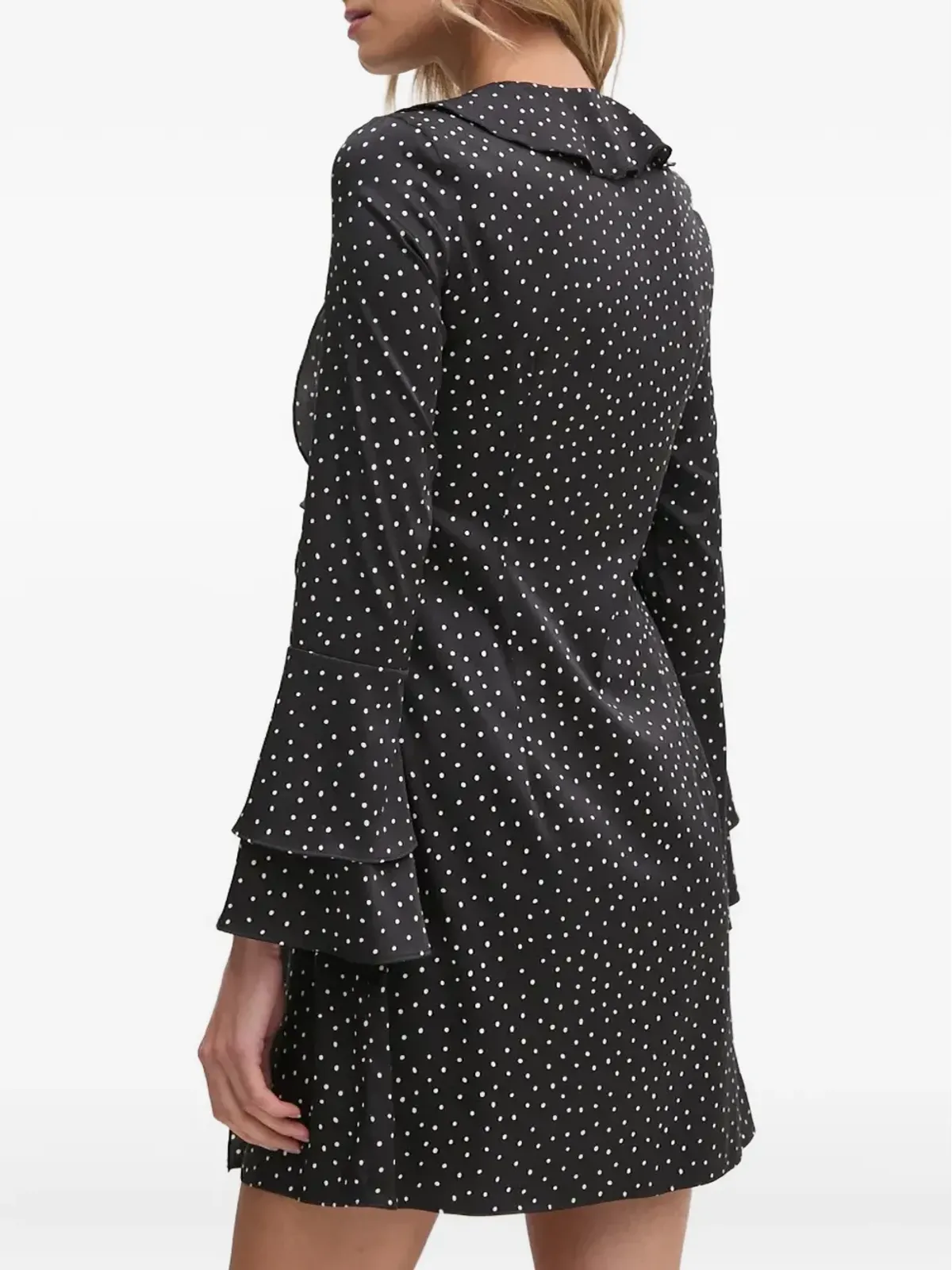 Sisley 黒のフリル付きドット柄ミニドレス - 画像4