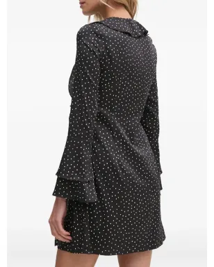 Sisley 黒のフリル付きドット柄ミニドレス - サムネイル4