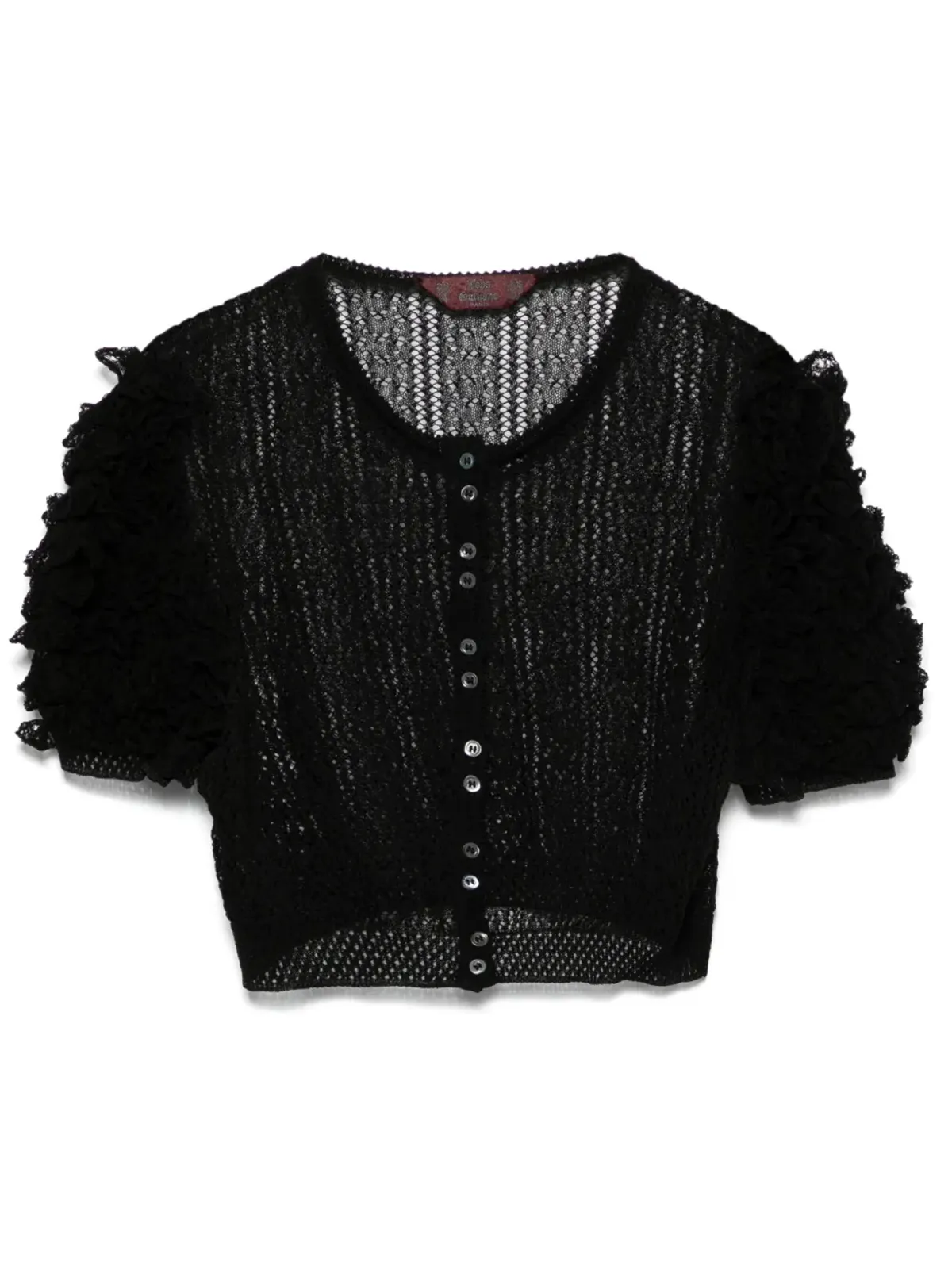 John Galliano Pre-Owned 1990s フリル袖クロップトップ - ブラック - 画像1