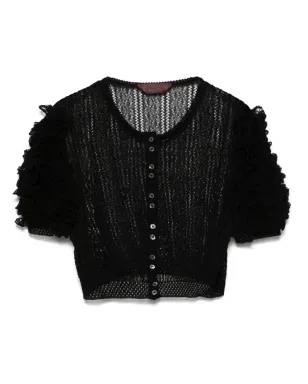 John Galliano Pre-Owned 1990s フリル袖クロップトップ - ブラック - サムネイル1