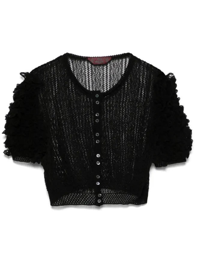John Galliano Pre-Owned John Galliano Pre-Owned 1990s フリル袖クロップトップ - ブラックの商品画像