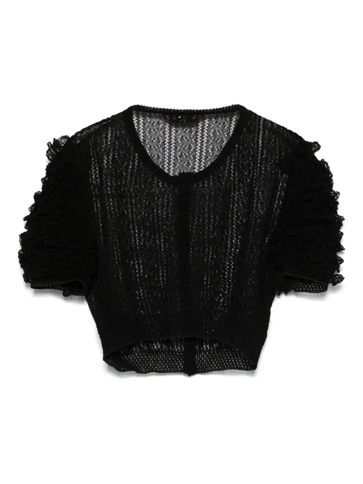 John Galliano Pre-Owned 1990s フリル袖クロップトップ - ブラック - 画像2