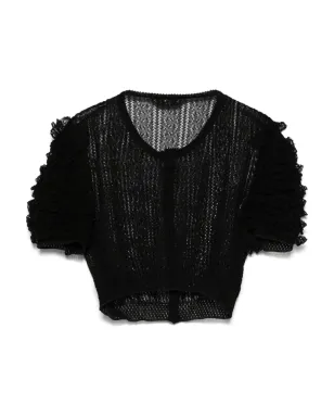 John Galliano Pre-Owned 1990s フリル袖クロップトップ - ブラック - サムネイル2