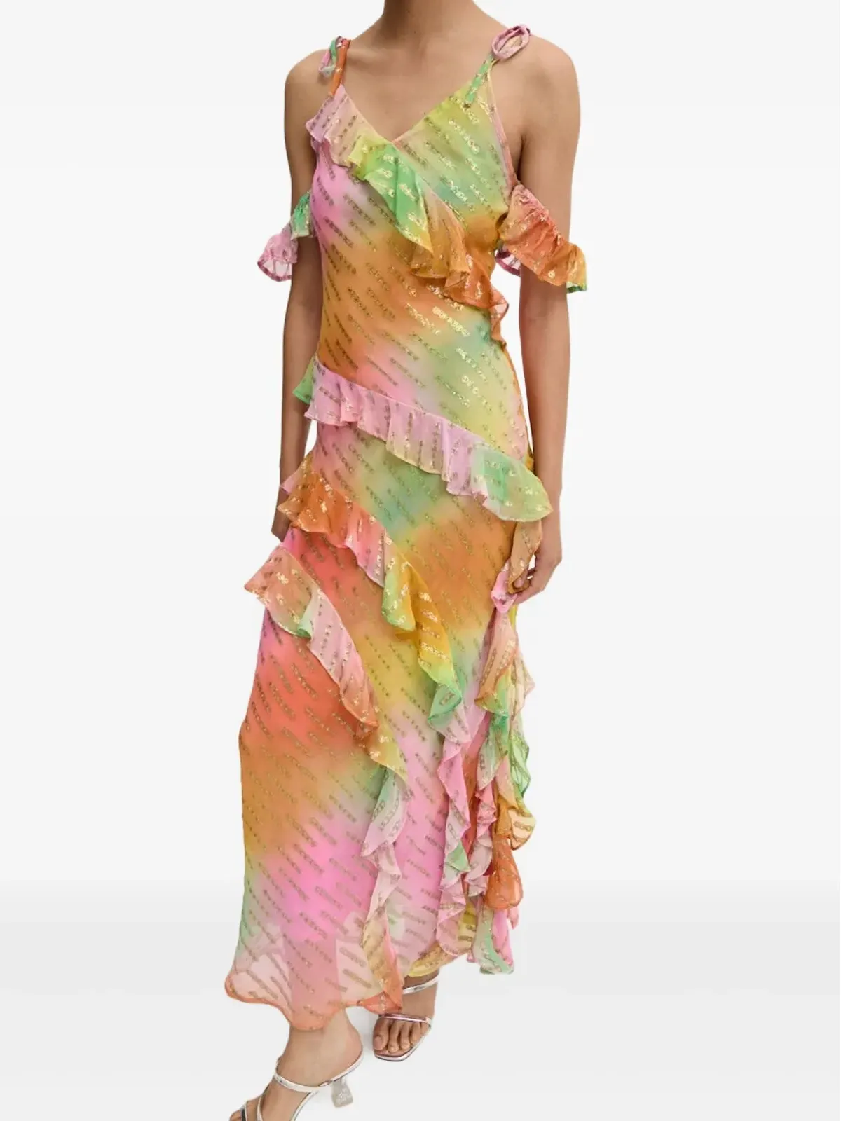 NEVER FULLY DRESSED ファロ スパンコール装飾フリルドレス - イエロー - 画像1