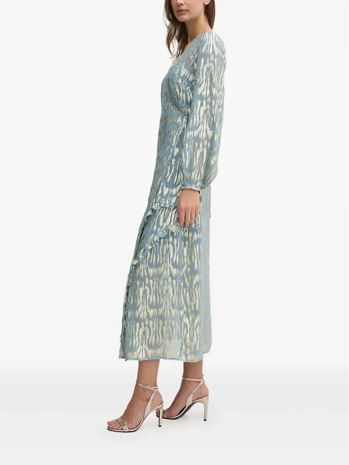 NEVER FULLY DRESSED メタリックプリント フリルミディドレス - 画像1