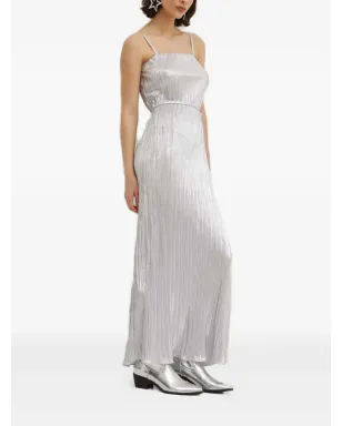 NEVER FULLY DRESSED Luna pleated tie-waist maxi dress - Grey - サムネイル3