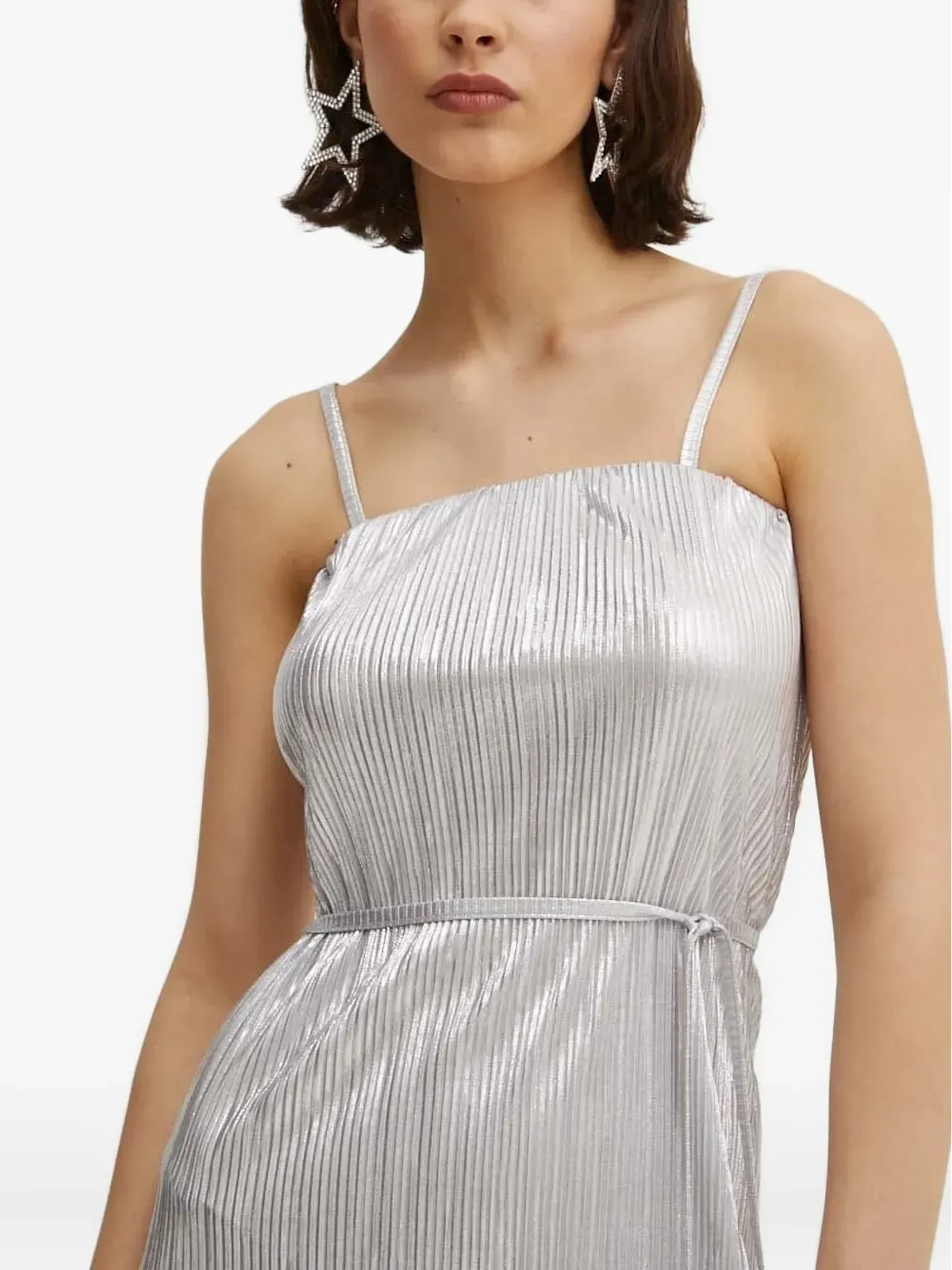 NEVER FULLY DRESSED Luna pleated tie-waist maxi dress - Grey - 画像4