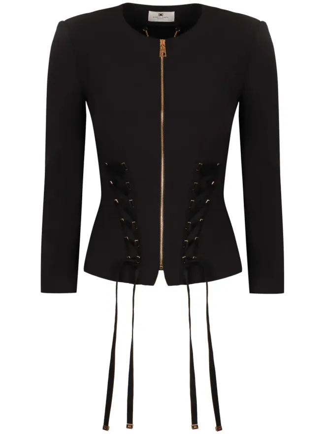 Elisabetta Franchi Elisabetta Franchi クレープ地のレースアップジャケット - ブラックの商品画像