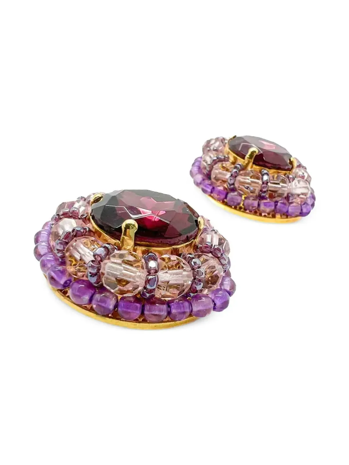 Jennifer Gibson Jewellery 1960s ビンテージ グランドアメジスト クリスタル クリップオンイヤリング - Purple - 画像5