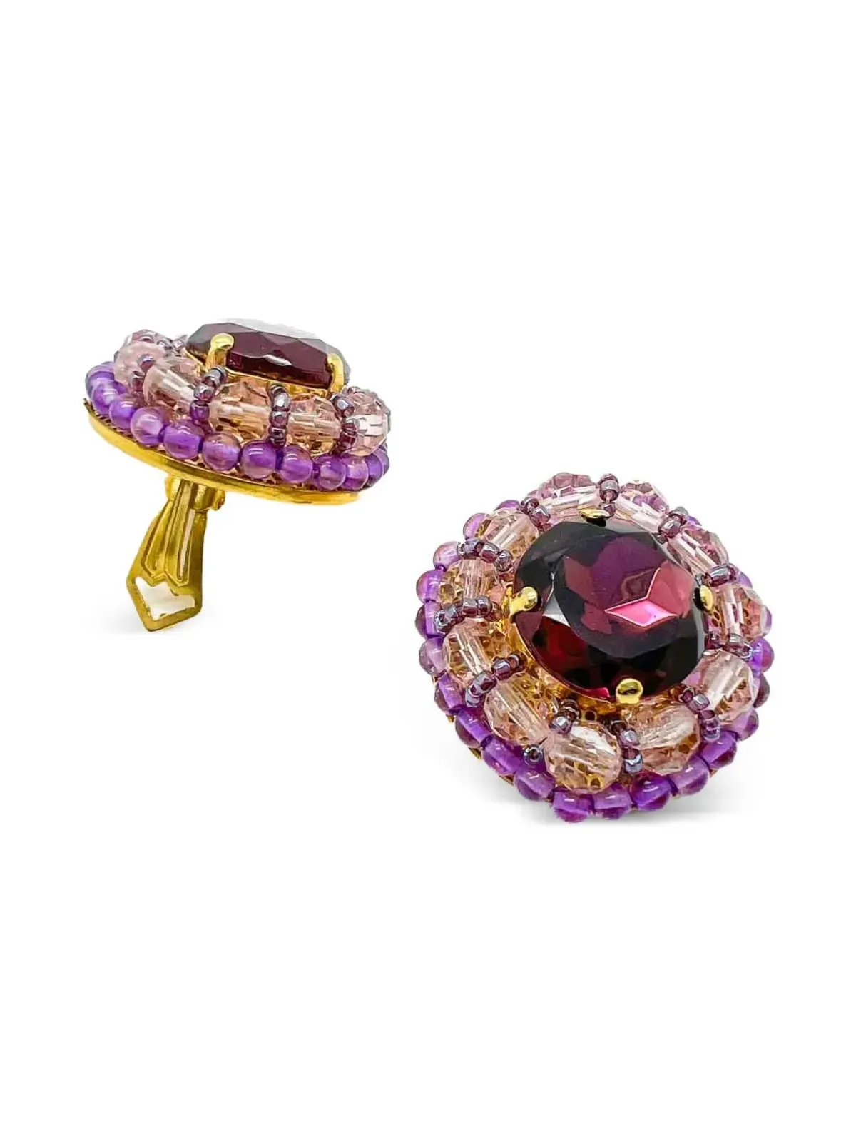 Jennifer Gibson Jewellery 1960s ビンテージ グランドアメジスト クリスタル クリップオンイヤリング - Purple - 画像3