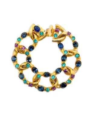 Jennifer Gibson Jewellery 1960年代頃 ビンテージ クリスタル装飾カーブチェーンブレスレット - ゴールド - サムネイル1