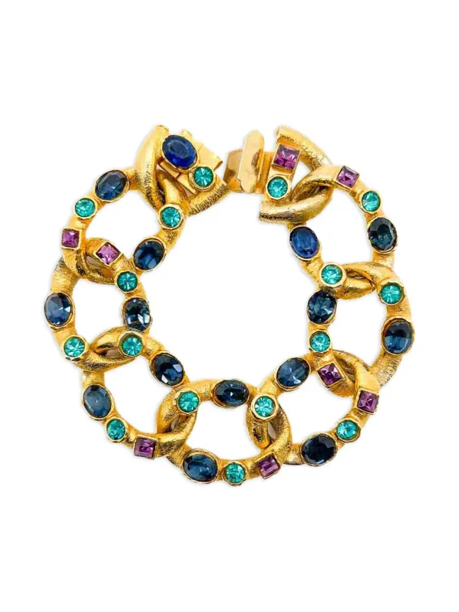 Jennifer Gibson Jewellery Jennifer Gibson Jewellery 1960年代頃 ビンテージ クリスタル装飾カーブチェーンブレスレット - ゴールドの商品画像
