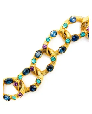 Jennifer Gibson Jewellery 1960年代頃 ビンテージ クリスタル装飾カーブチェーンブレスレット - ゴールド - サムネイル5