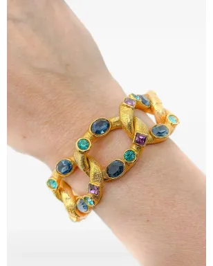 Jennifer Gibson Jewellery 1960年代頃 ビンテージ クリスタル装飾カーブチェーンブレスレット - ゴールド - サムネイル2