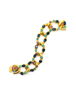 Jennifer Gibson Jewellery 1960年代頃 ビンテージ クリスタル装飾カーブチェーンブレスレット - ゴールド - サムネイル3