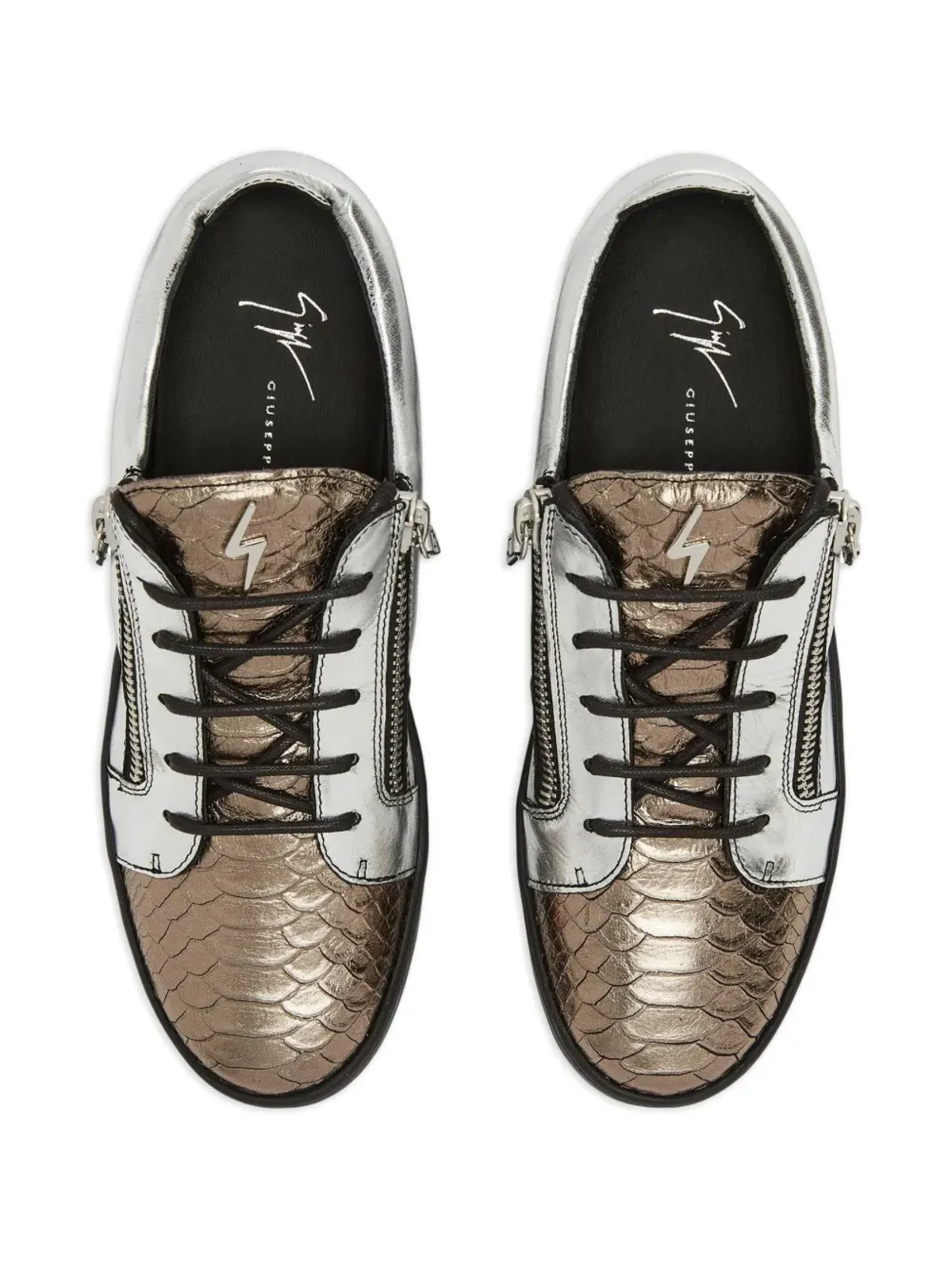 Giuseppe Zanotti フランキー レザー ジップディテール スニーカー - シルバー - 画像4