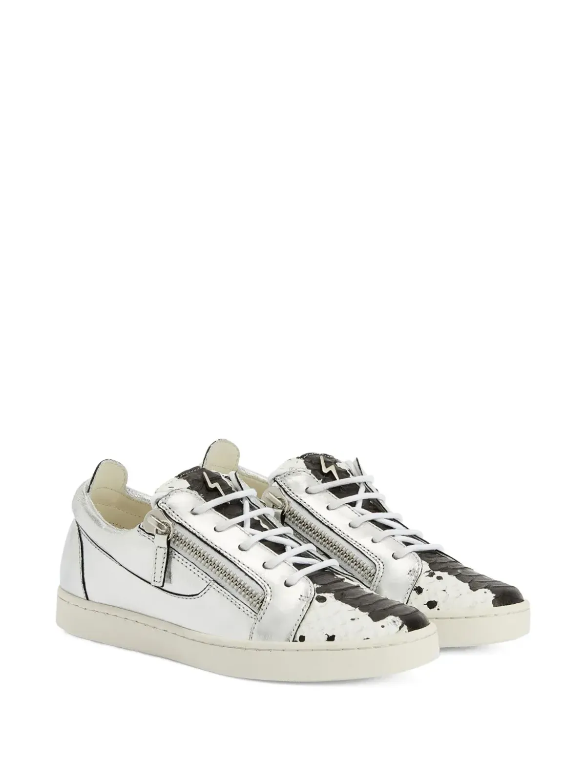 Giuseppe Zanotti ニキ メタリック風レザー ZIPディテール スニーカー - グレー - 画像2
