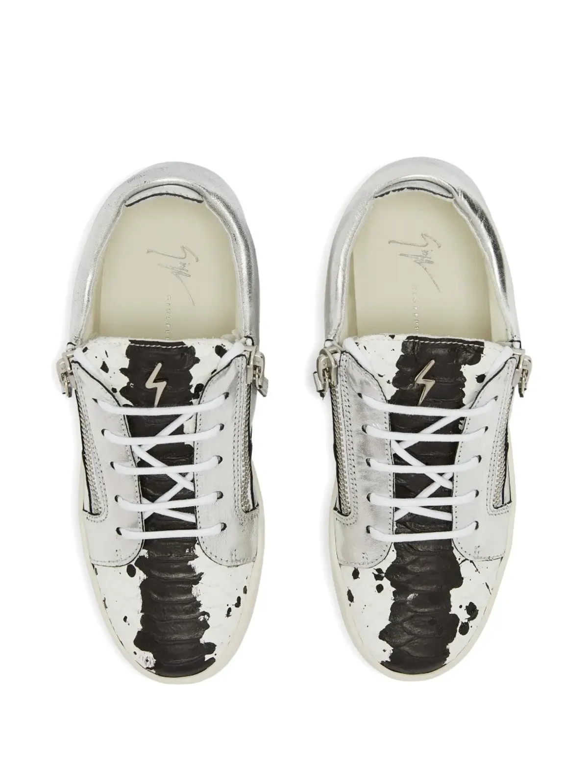Giuseppe Zanotti ニキ メタリック風レザー ZIPディテール スニーカー - グレー - 画像4
