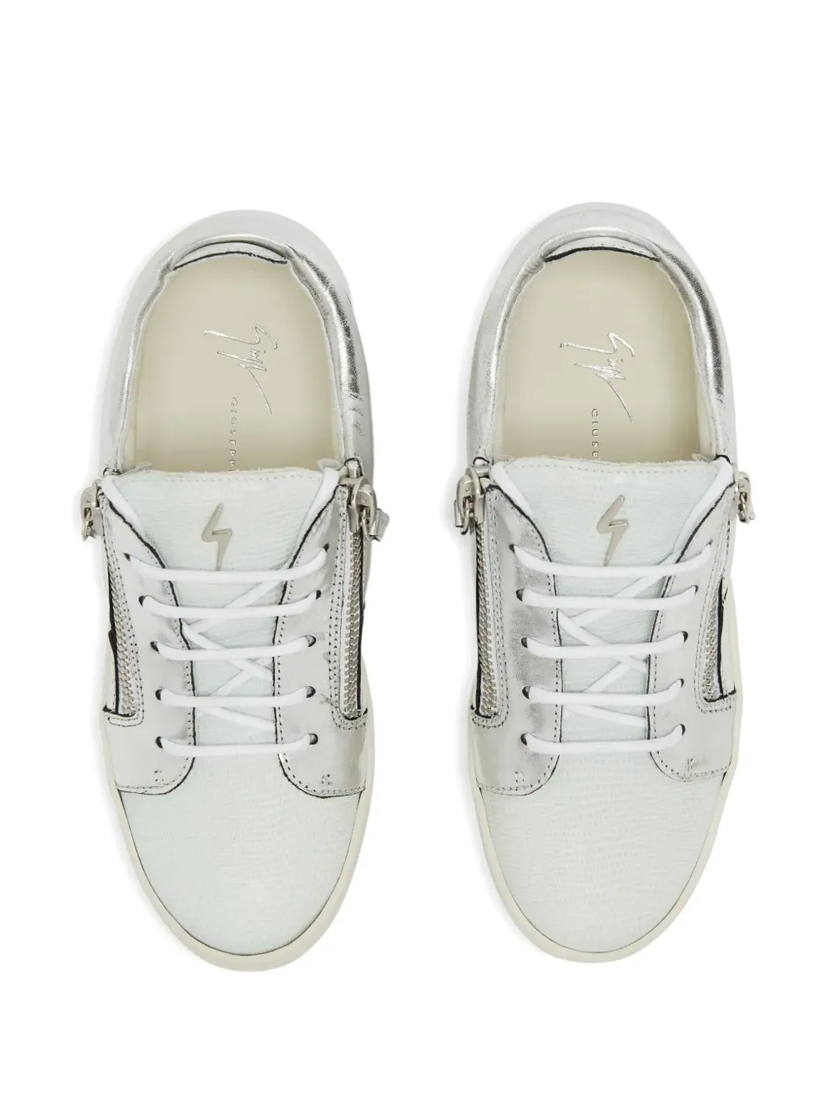 Giuseppe Zanotti ニッキ メタリックレザー ジップディテール スニーカー - グレー - 画像4
