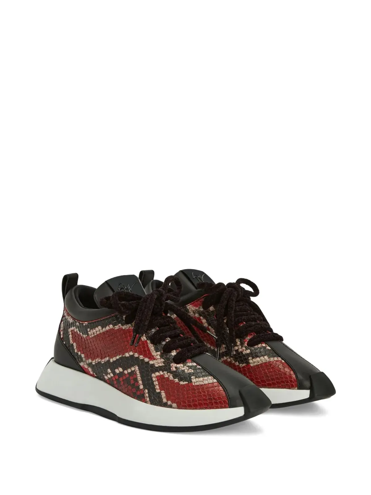 Giuseppe Zanotti フェロックス 蛇柄風レースアップスニーカー - 赤 - 画像2