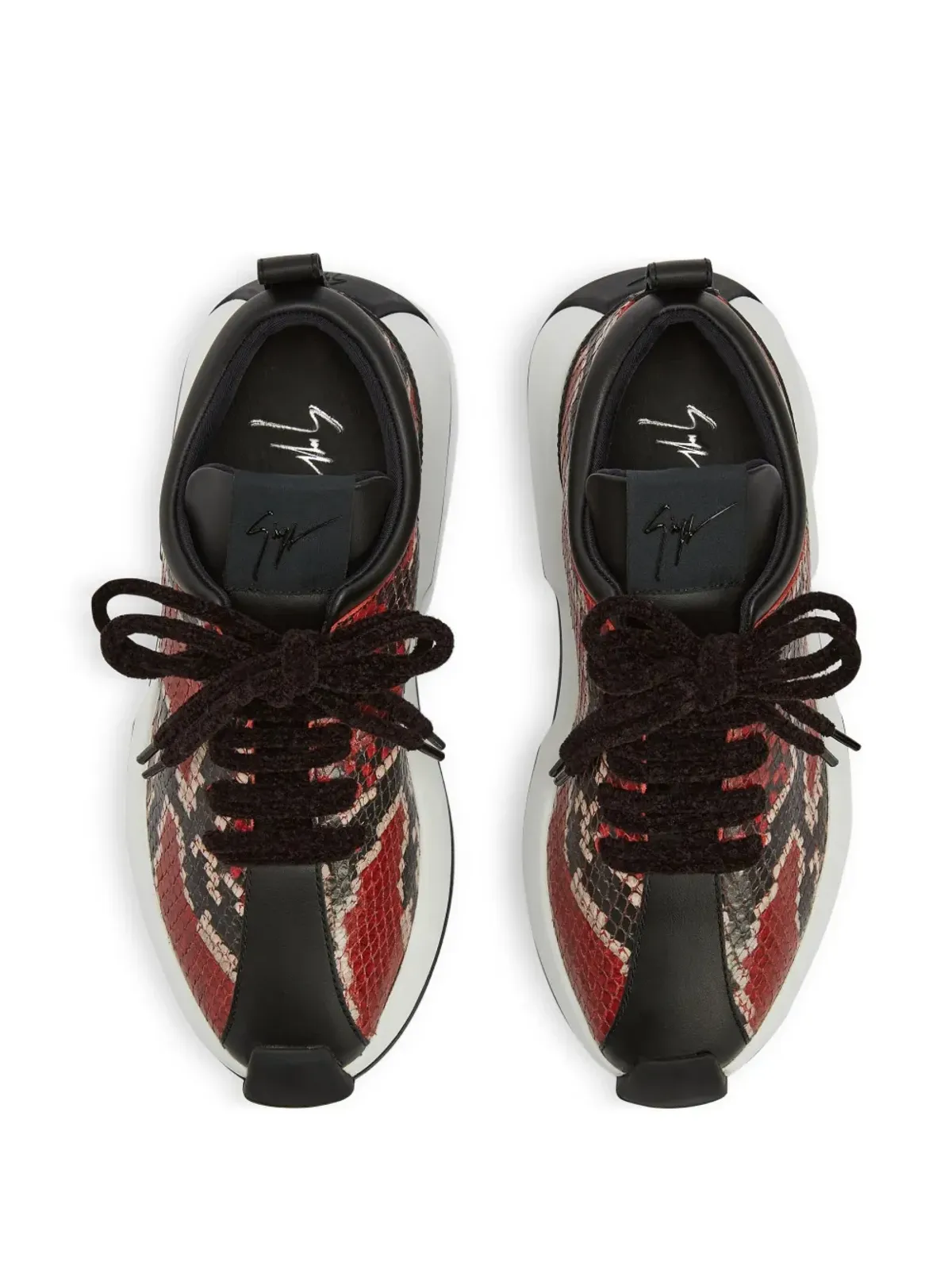 Giuseppe Zanotti フェロックス 蛇柄風レースアップスニーカー - 赤 - 画像4