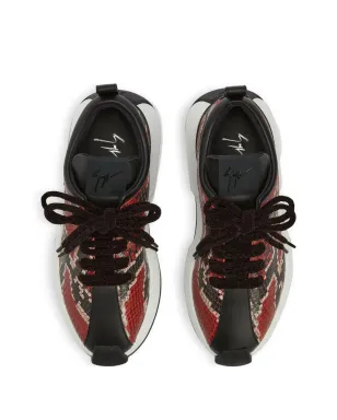 Giuseppe Zanotti フェロックス 蛇柄風レースアップスニーカー - 赤 - サムネイル4