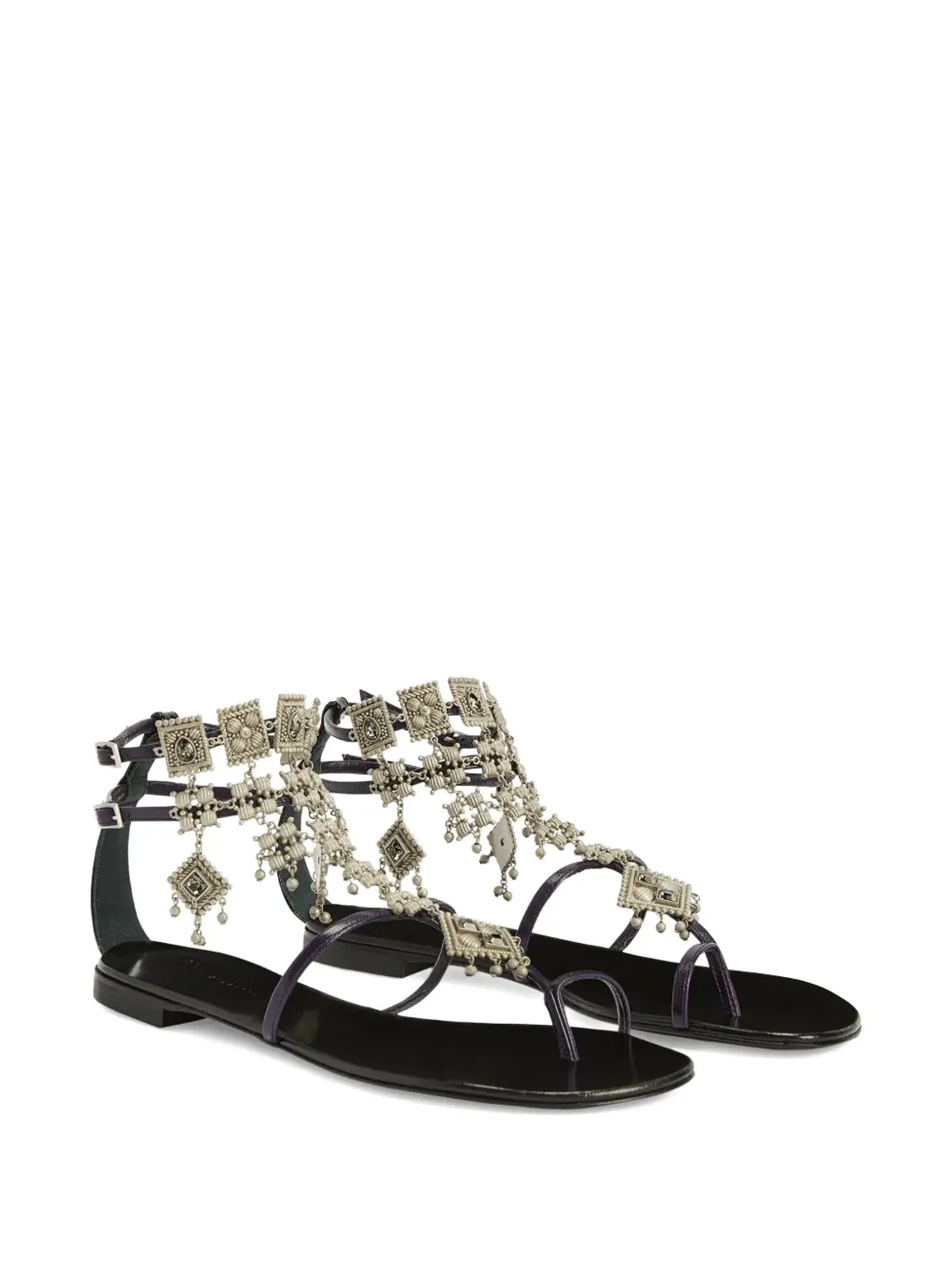 Giuseppe Zanotti アミラ 装飾レザー フラットサンダル - パープル - 画像2