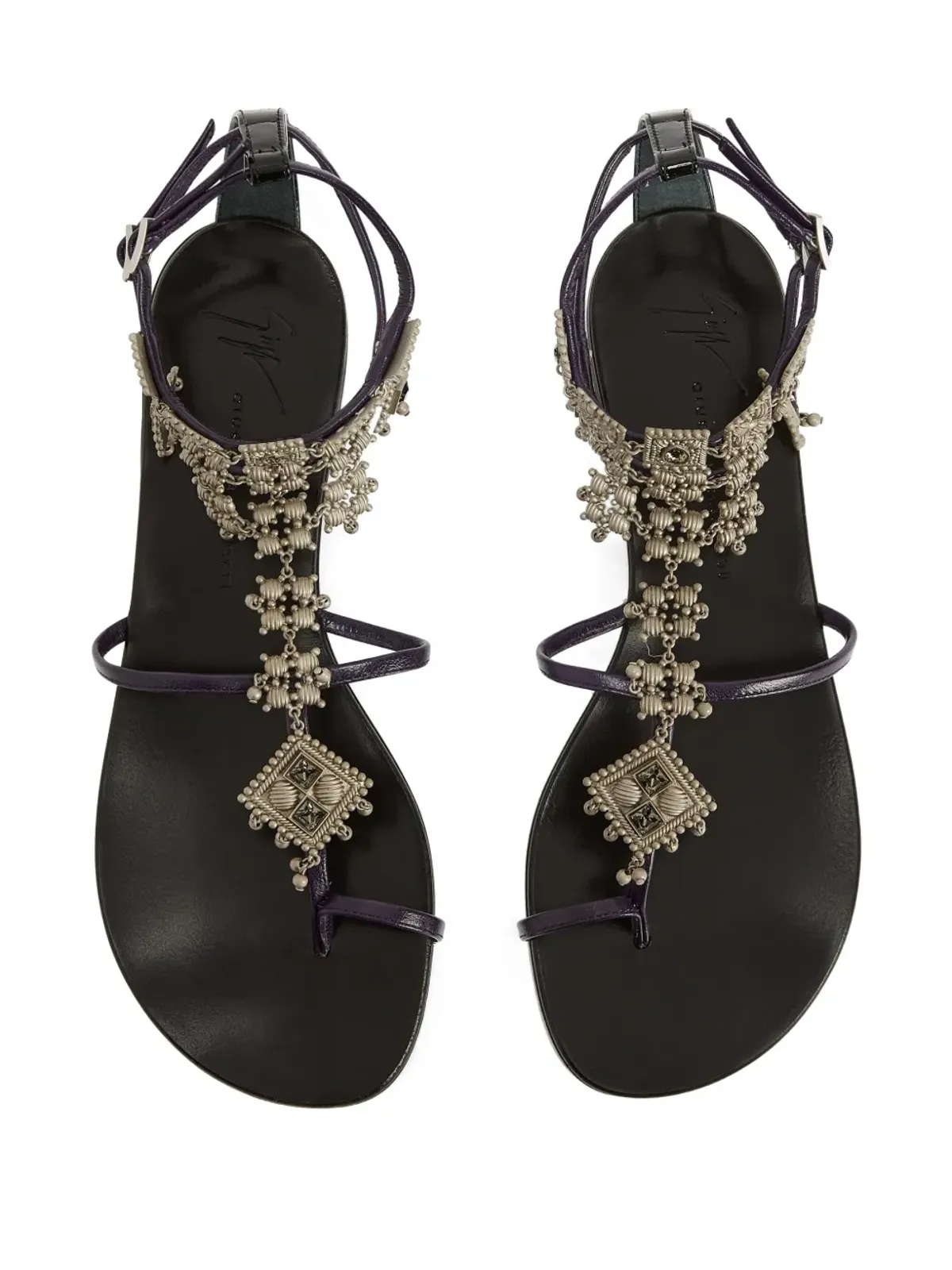 Giuseppe Zanotti アミラ 装飾レザー フラットサンダル - パープル - 画像3