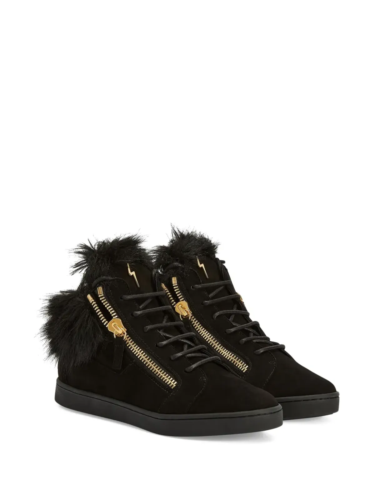 Giuseppe Zanotti Kriss ファー付きジップアップスニーカー ブラック - 画像2