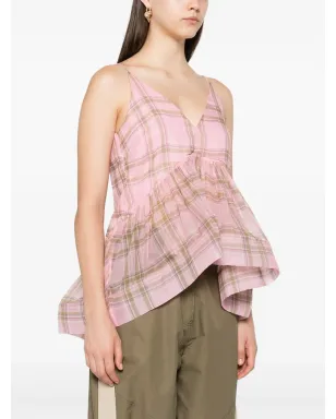 Marques'Almeida タータンチェック シフォントップ - ピンク - サムネイル3