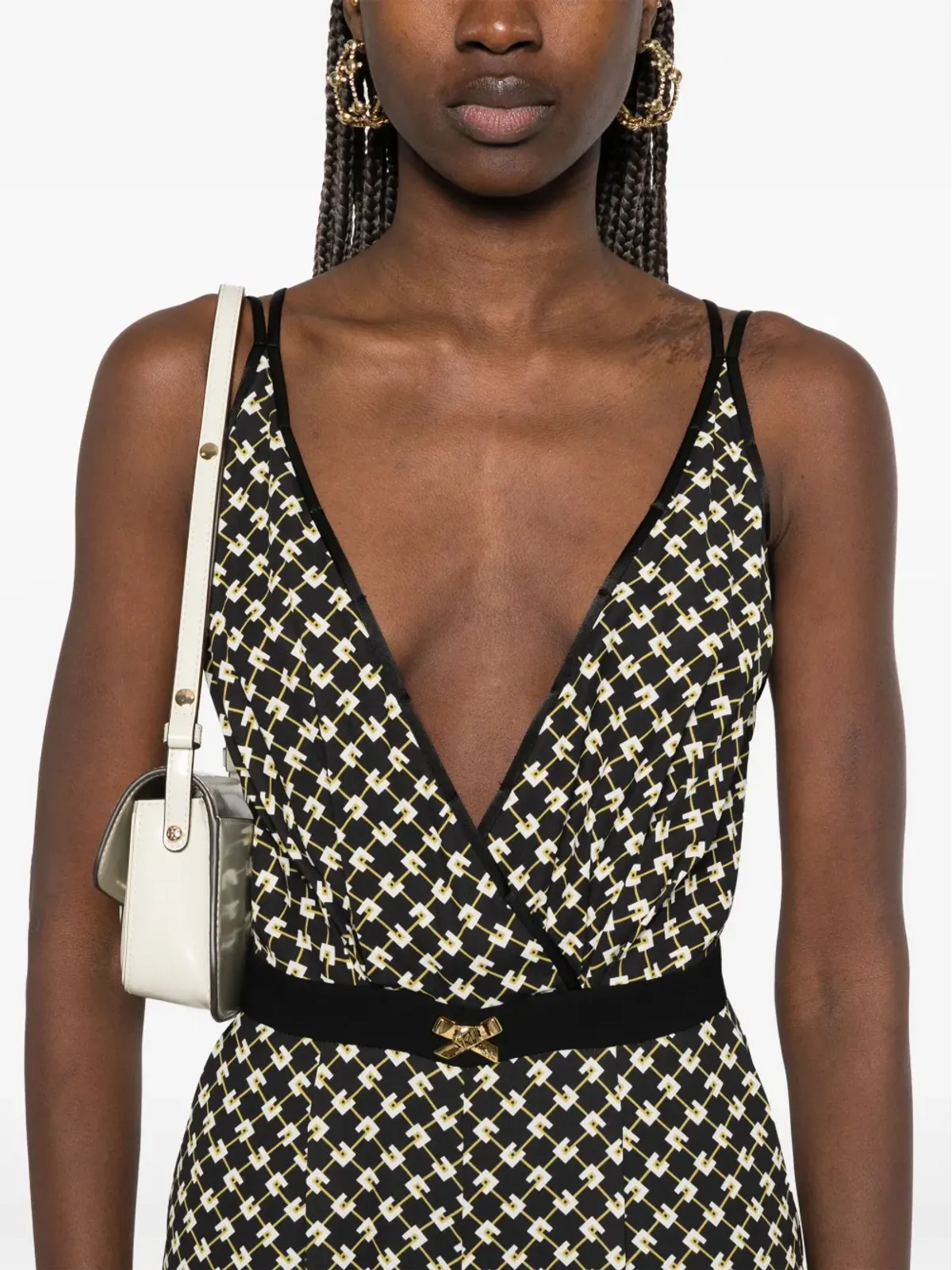 Elisabetta Franchi ジョーゼット ダイヤモンド柄プリント ジャンプスーツ - 画像5