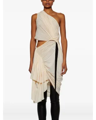 Rick Owens DRKSHDW フォグ アシンメトリック・ドレープドレス - ニュートラルカラー - サムネイル3