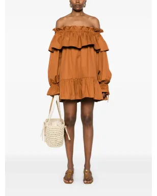 Saint Laurent フリル付きミニドレス ブラウン - サムネイル2