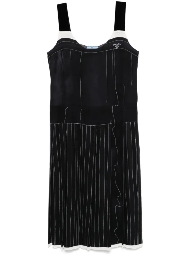 Prada Pre-Owned Prada ビンテージ 2000年代 ストライプ ミディドレス - ブラックの商品画像