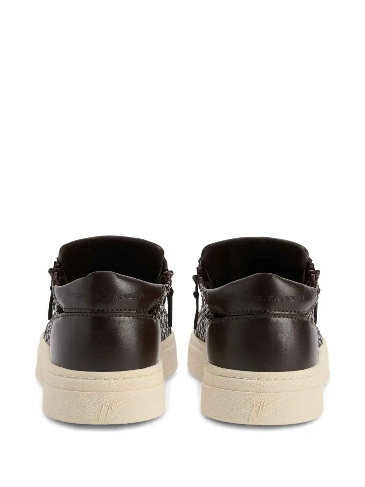 Giuseppe Zanotti GZ94 ダブルジップ ロー・トップ 編み込みスニーカー ブラウン - 画像3