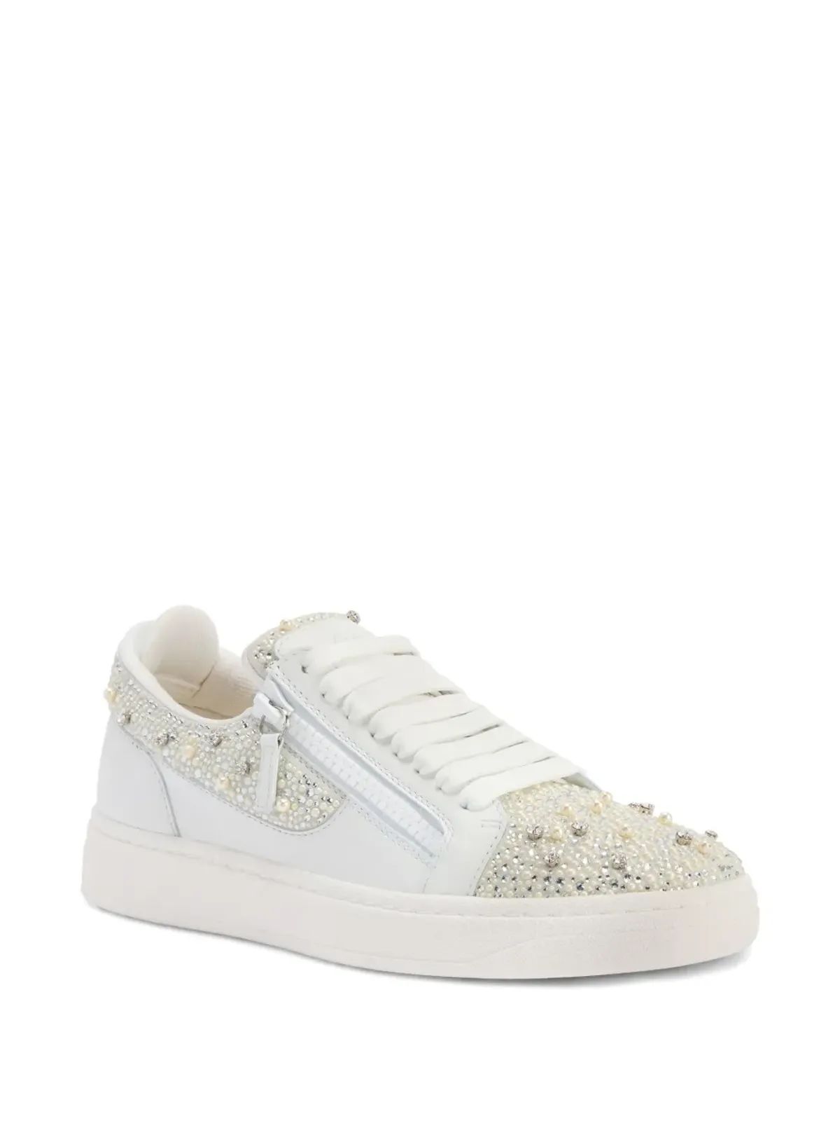 Giuseppe Zanotti Frankie クリスタルを散りばめた ダブルジップ ローカット スニーカー - ホワイト - 画像2