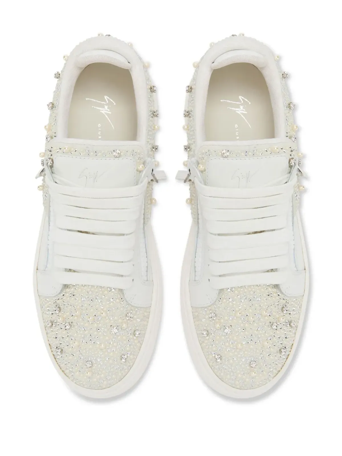 Giuseppe Zanotti Frankie クリスタルを散りばめた ダブルジップ ローカット スニーカー - ホワイト - 画像4