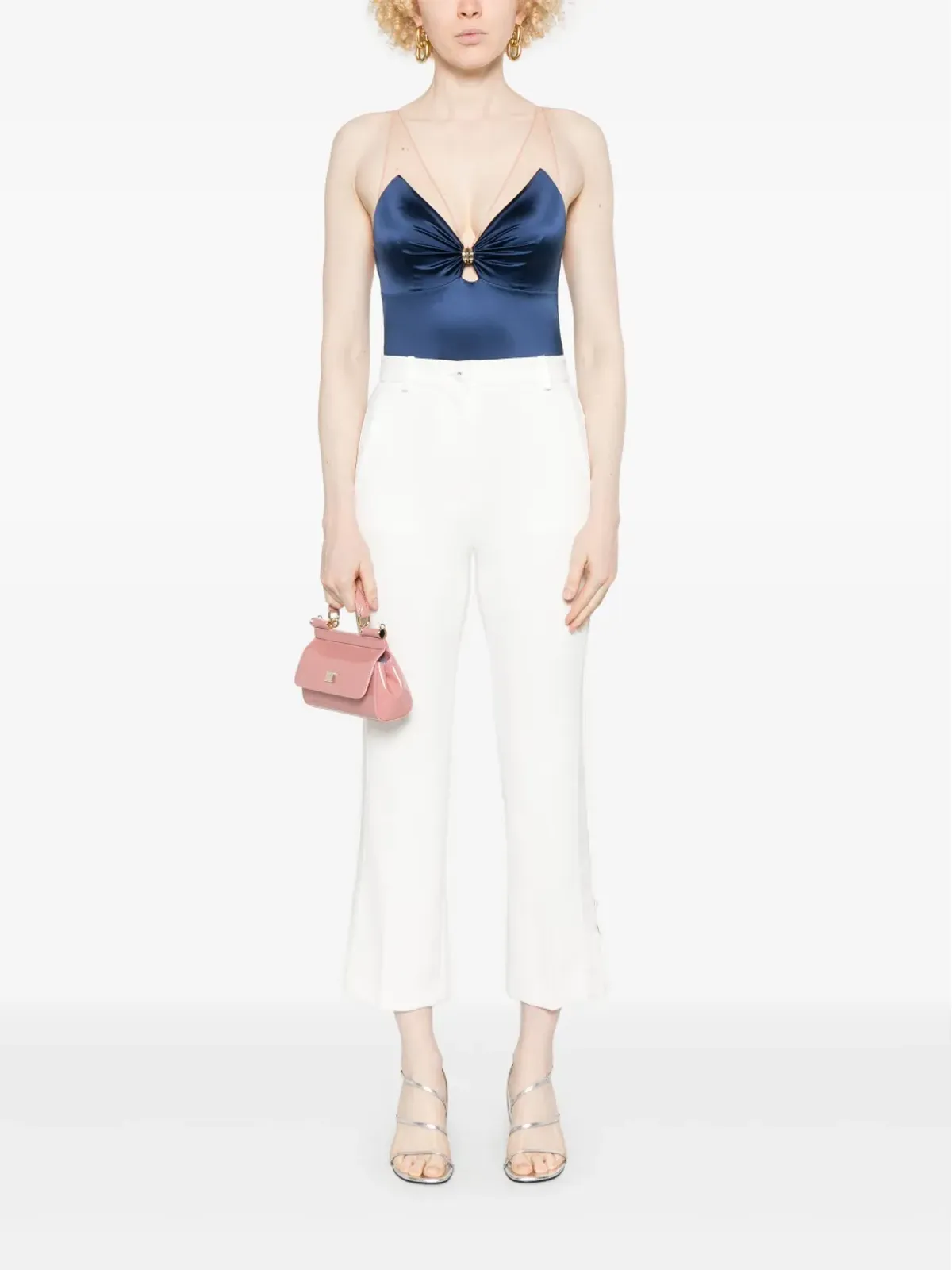 Elisabetta Franchi サテンバンド付きクレープパンツ - 画像2