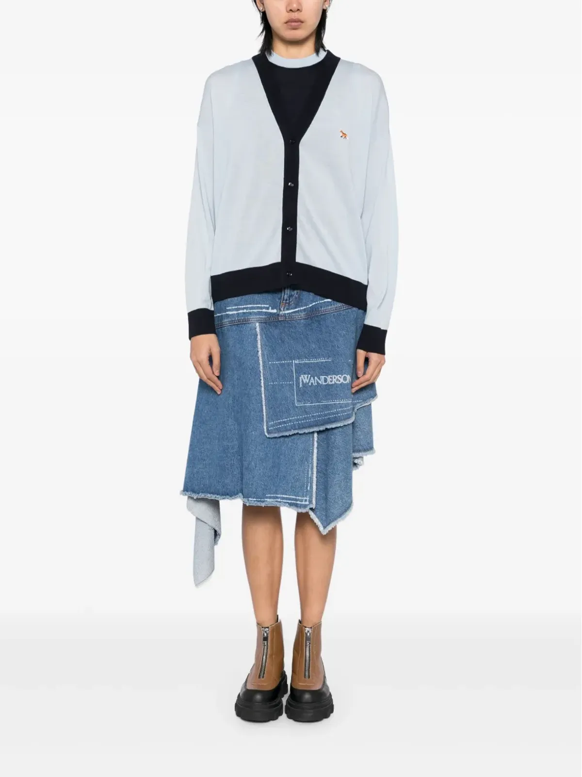 Maison Kitsuné ベビー・フォックスのパッチ付き ツートーン カーディガン - 画像2