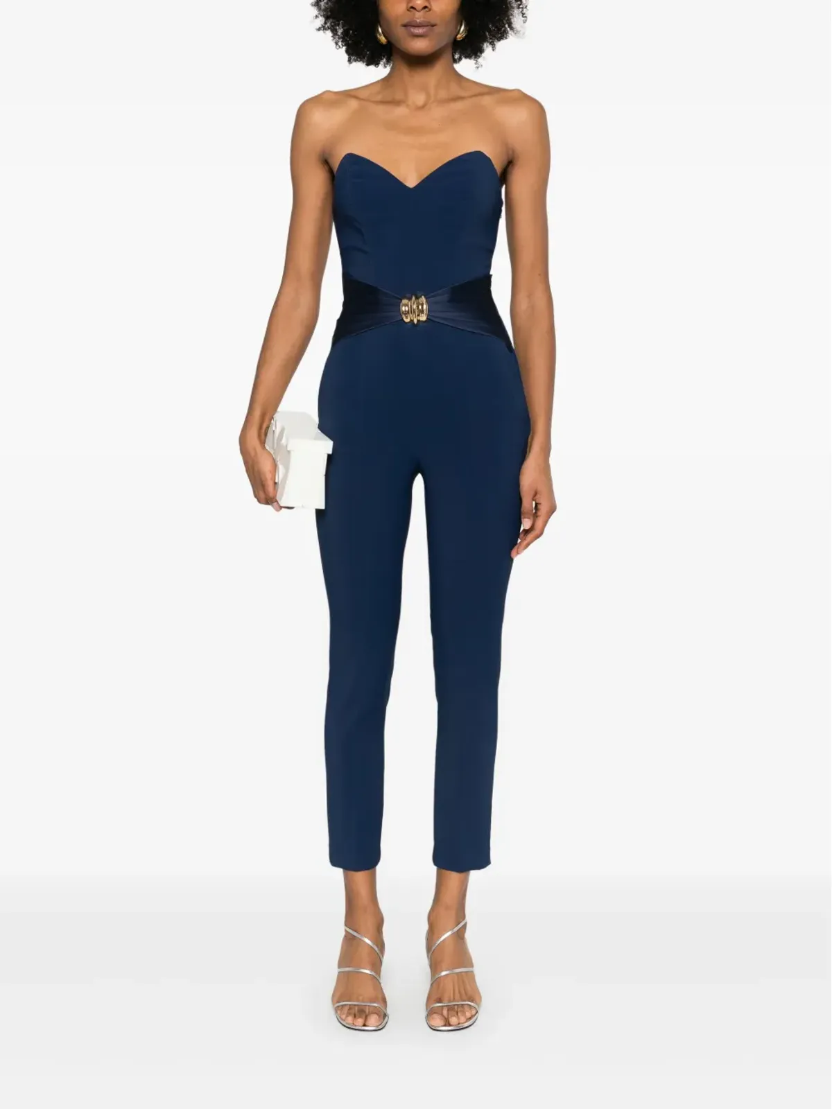 Elisabetta Franchi リボンディテール クレープ ジャンプスーツ ブルー - 画像2